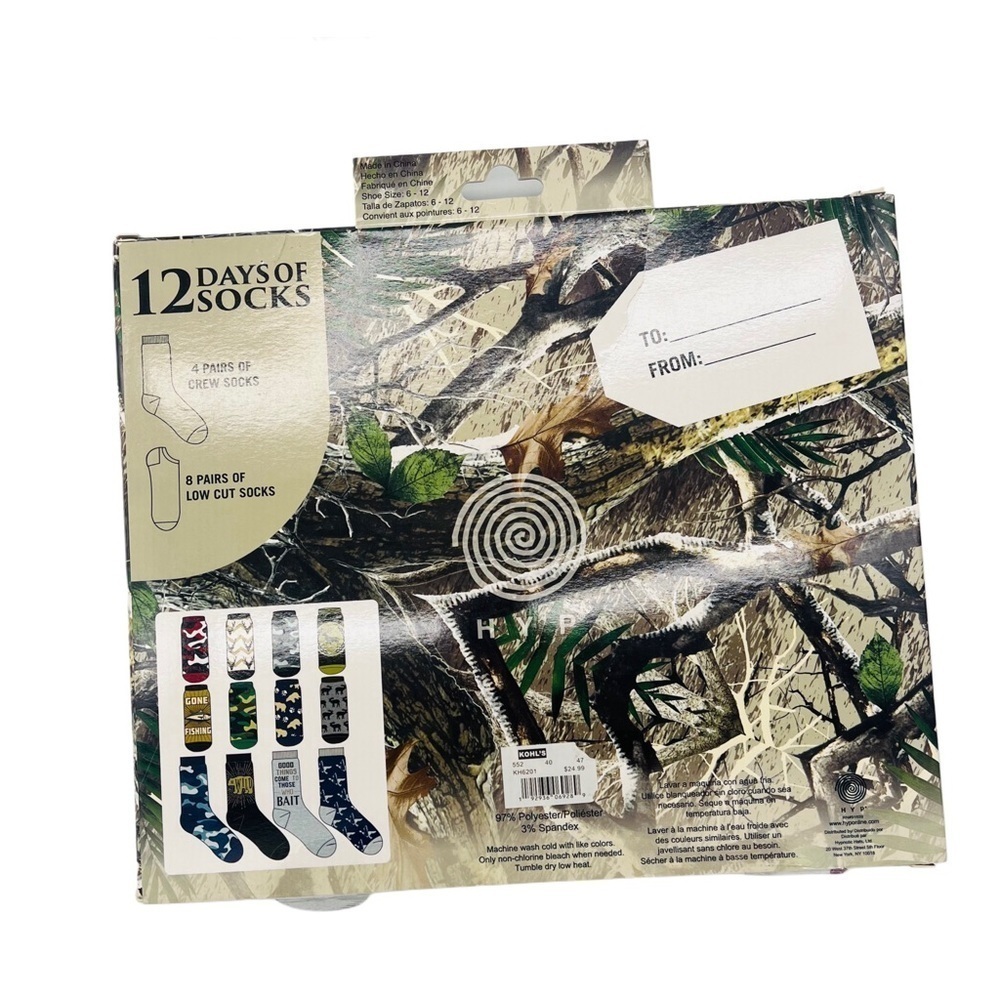 NWT Outdoorsmen 12 Days of Socks Boxed Sock Set Camo Hunter Deer Fishing Mens - Picture 3 of 4